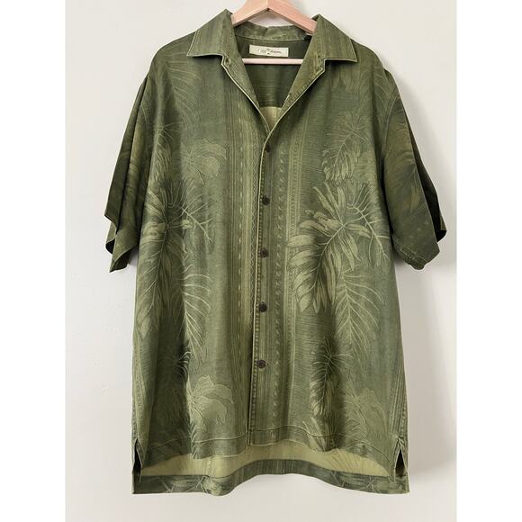 Tommy Bahama Men’s Silk Hawaiian Tropical Button-Down Shirt Green Palm Camp L - Picture 1 of 3